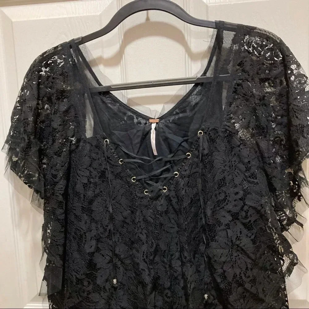 FREE PEOPLE Hill Country Lace Up Black Dress Witchy Goth Alt Extra Small XS